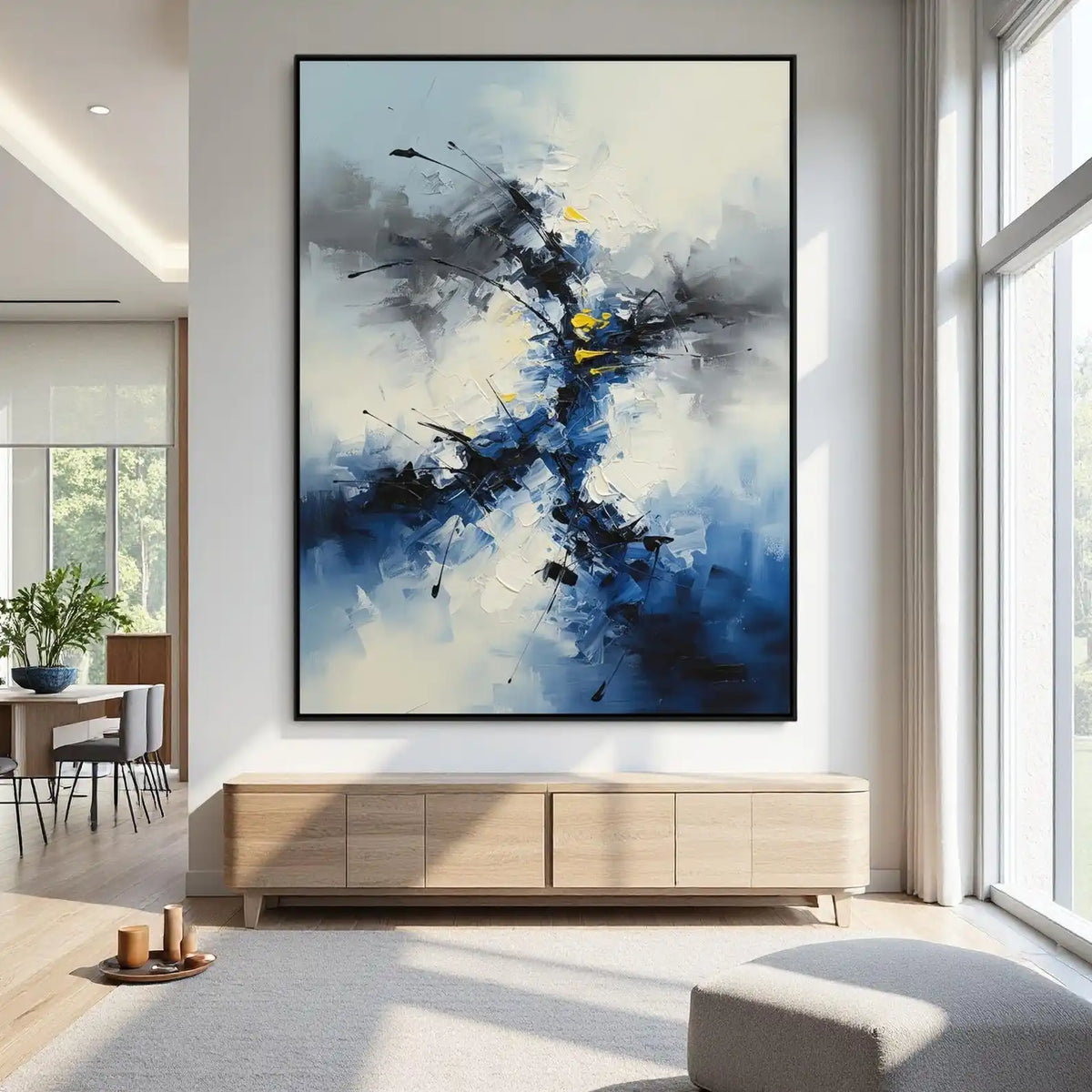 Mhemyo Abstract Blue Yellow Oil Painting on Canvas