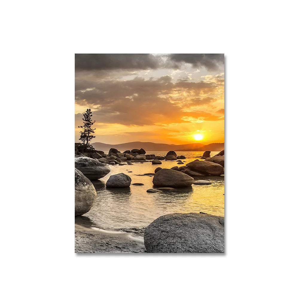 Frameless Canvas Paintings Sunset Sea Beach Art