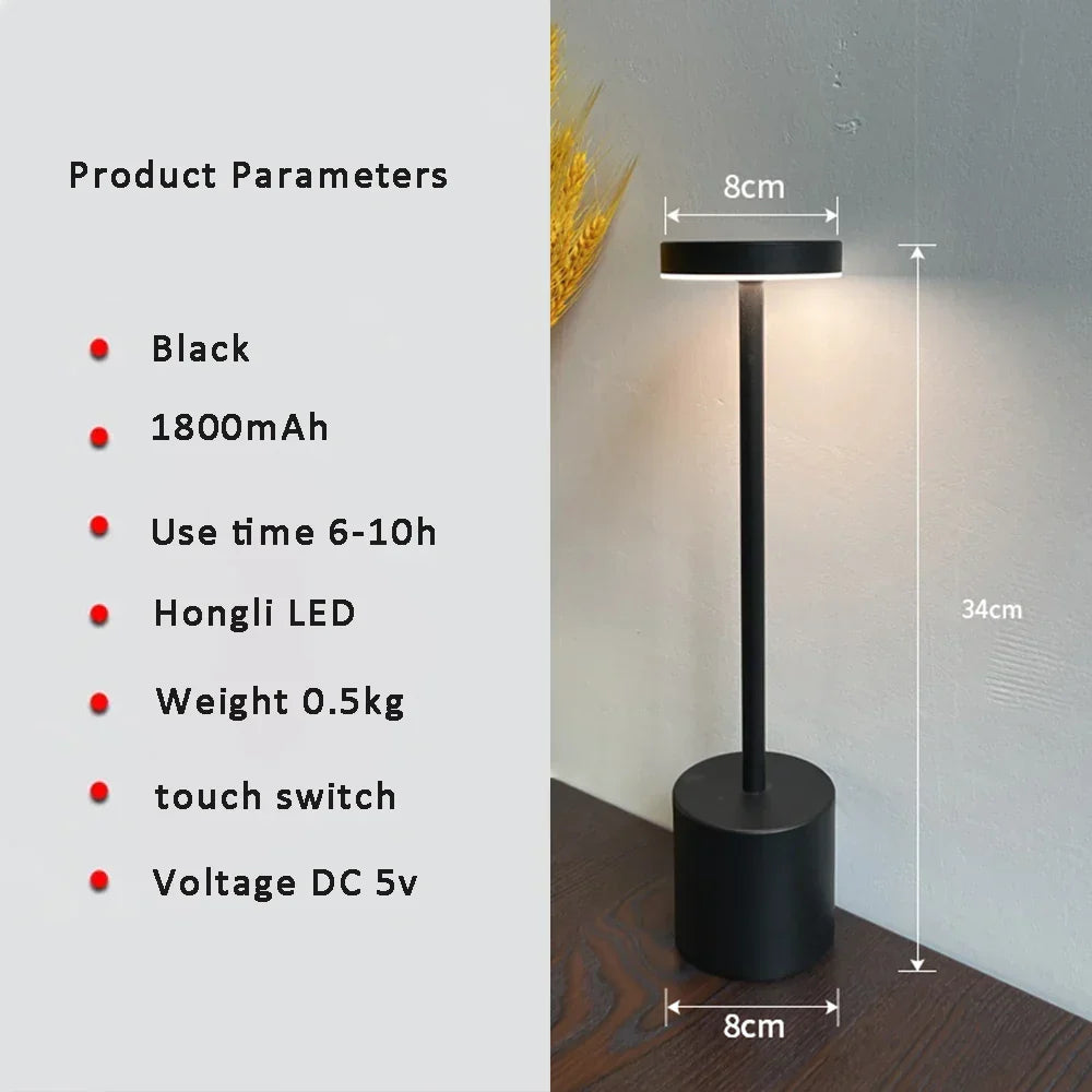 Black Metal LED Table Lamp with Touch Control
