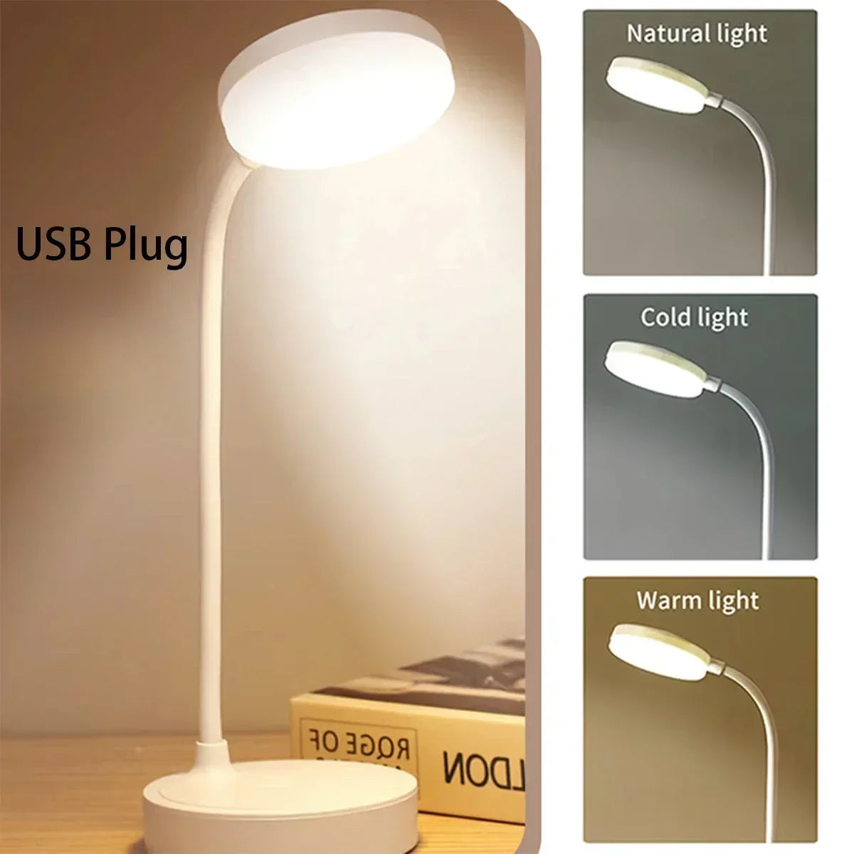LED Desk Lamp with 3-Level Dimmer and USB Power