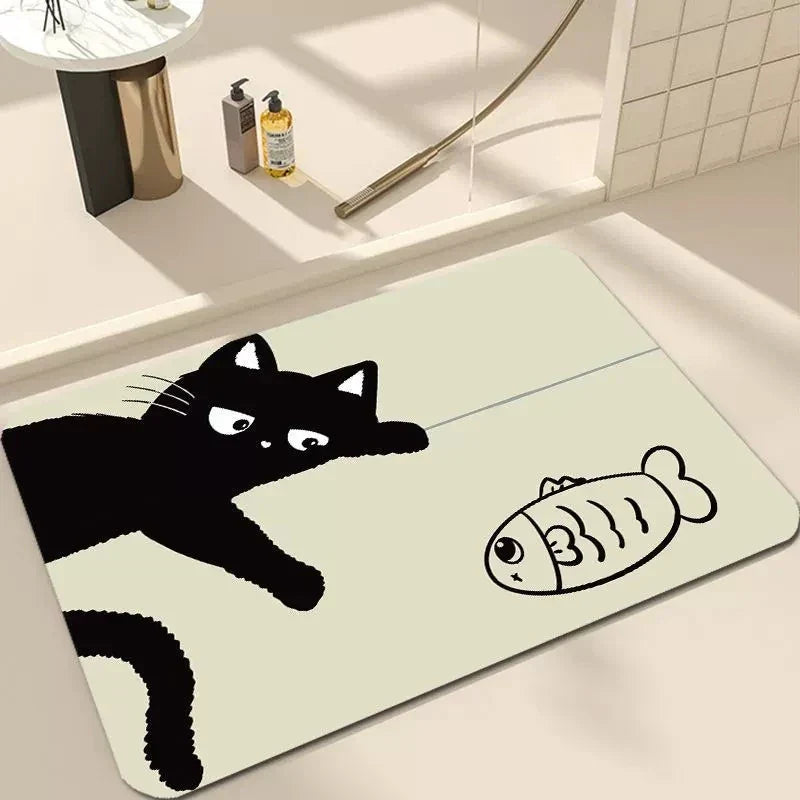 Black Cartoon Cat Door Mat for Living Room and Bedroom