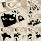 Black Cartoon Cat Door Mat for Living Room and Bedroom