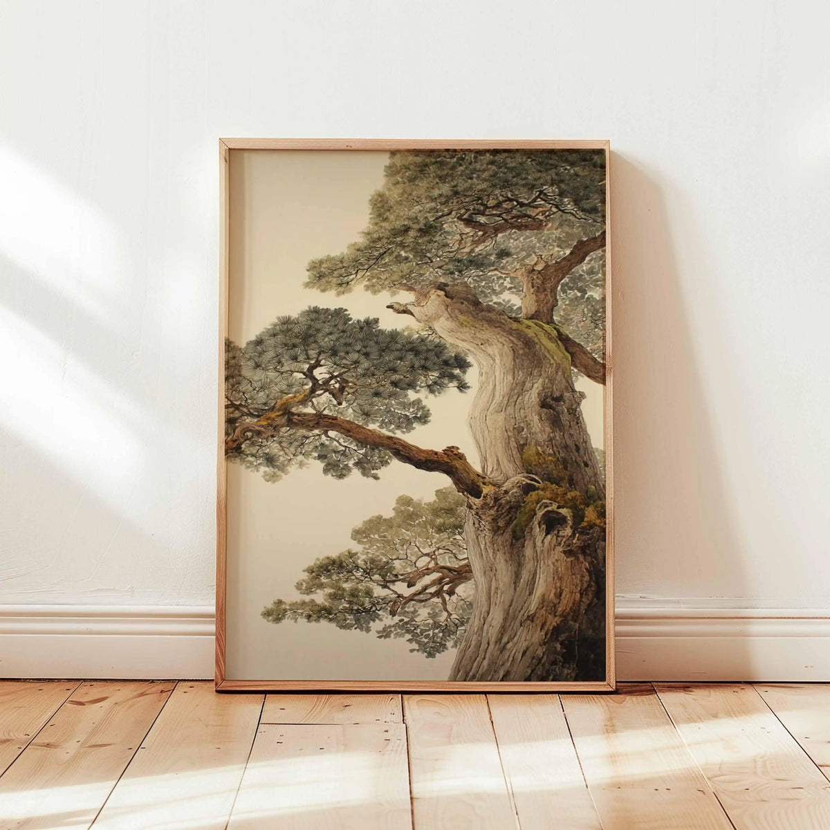 Japanese Crane Canvas Print with Red Sun and Pine Tree