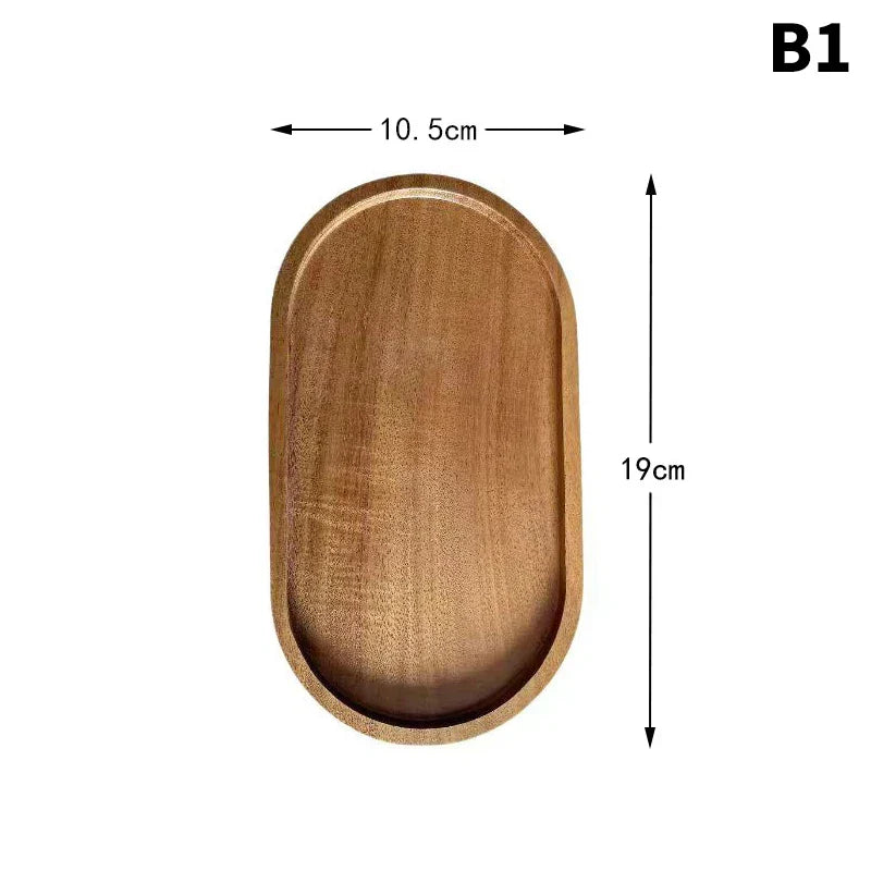 Wooden Food Tray Round Rectangle Snack Plate