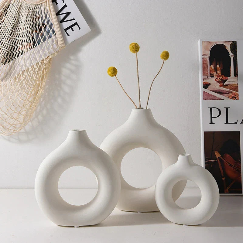 Nordic White Plastic Flower Vase for Home Decor